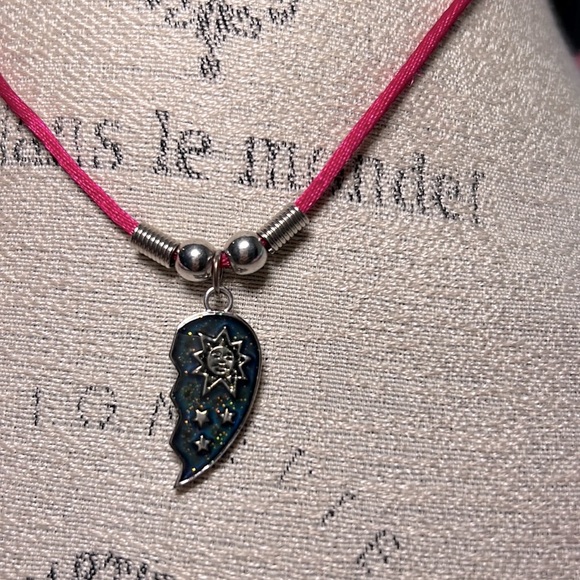 Live Love Protect Cherish half heart friendship necklace pink silver moon stars​ - Picture 3 of 5